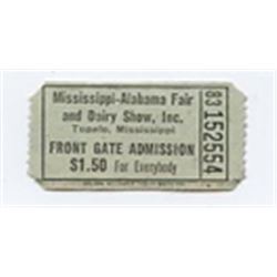 1 Ticket To The Mississippi-Alabama Fair Elvis Breakout Concert