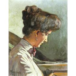 Miskolczy Ferenc (Vác, 1899 - Baja, 1994) Fehérblúzos hölgy,…