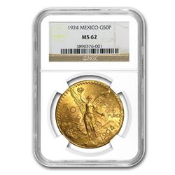 1924 Mexico Gold 50 Pesos MS-62 NGC. TOUGH DATE