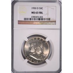 1950-D FRANKLIN HALF DOLLAR, NGC MS-63 FBL