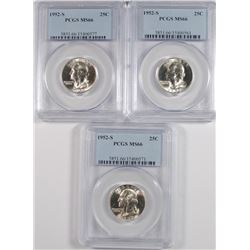 ( 3 ) 1952-S WASHINGTON QUARTERS, PCGS MS-66