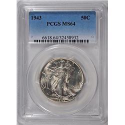 1943 WALKING LIBERTY HALF DOLLAR, PCGS MS-64