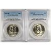 Image 1 : ( 2 ) 1957-D FRANKLIN HALF DOLLARS, PCGS MS-64 FBL