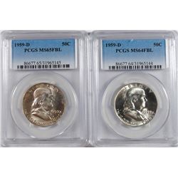 ( 2 ) 1959-D FRANKLIN HALF DOLLARS, PCGS MS-64 FBL