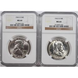 ( 2 ) 1963-D FRANKLIN HALF DOLLARS, NGC  MS-64