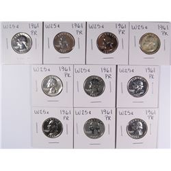 (10) 1961 PROOF WASHINGTON QUARTERS