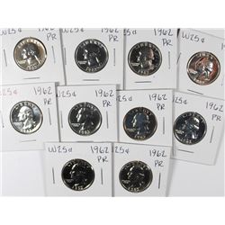 (10) 1962 PROOF WASHINGTON QUARTERS
