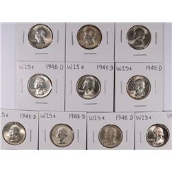 (10) CH BU 1948-D WASHINGTON QUARTERS