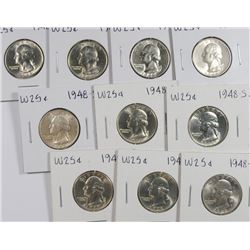 (10) CH BU 1948-S WASHINGTON QUARTERS