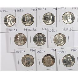 (10) CH BU 1949-D WASHINGTON QUARTERS