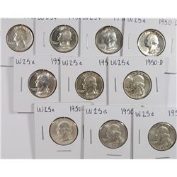 (10) CH BU 1950-D WASHINGTON QUARTERS
