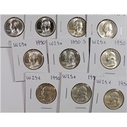 (10) CH BU 1950-S WASHINGTON QUARTERS