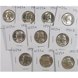 (10) CH BU 1951-D WASHINGTON QUARTERS