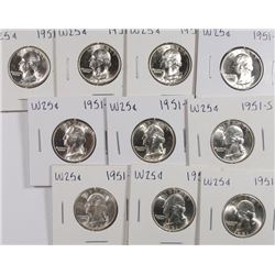 (9) CH BU 1951-S & (1) 1945-S WASHINGTON QUARTERS