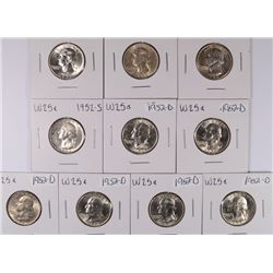 (10) CH BU WASHINGTON QUARTERS (4) 1952-S & (6) 1952-D
