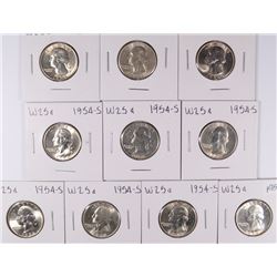 (10) CH BU WASHINGTON QUARTERS (9) 1954-S (1)1954