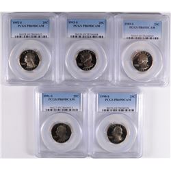 (5) SLABBED PROOF WASHINGTON QUARTERS PCGS PR-69 DCAM (1989, 1990, 1991, 1992,