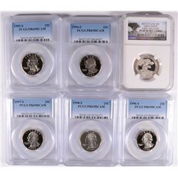 (6) SLABBED PROOF WASHINGTON QUARTERS PCGS/NGC PR-69'S (1994, 1995, 1996, 1997,