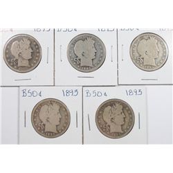 (5) 1893 BARBER HALF DOLLARS