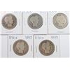Image 1 : (5) 1893 BARBER HALF DOLLARS