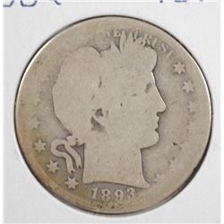 1893-S BARBER HALF DOLLAR AG/GOOD