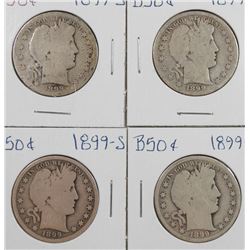 (4) 1899-S BARBER HALF DOLLARS