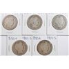 Image 1 : (5) 1902-S BARBER HALF DOLLARS