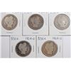 Image 1 : (5) 1904-O BARBER HALF DOLLARS