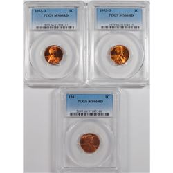 ( 3 ) PCGS GRADED MS-66 RED LINCOLN CENTS: 1941 & (2) 53-D