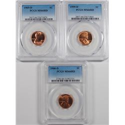 ( 3 ) PCGS GRADED MS-66 RED LINCOLN CENTS: 1946-D, 59-D & 69-D