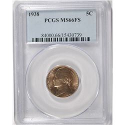 1938 JEFFERSON NICKEL, PCGS MS-66 FULL STEPS! TOUGH!