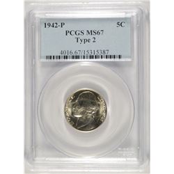 1942-P TYPE 2 SILVER JEFFERSON NICKEL PCGS MS-67