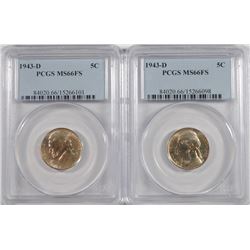 ( 2 ) 1943-D JEFFERSON NICKELS, PCGS MS-66 FULL STEPS