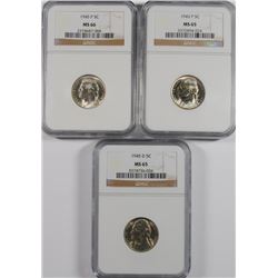 ( 3 ) NGC GRADED JEFFERSON NICKELS: (2) 1945-P (1) MS-65 (1) MS-66 & 45-D MS-65