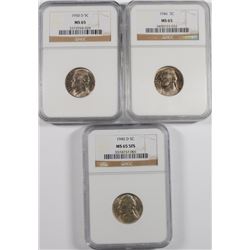 (3) NGC GRADED JEFFERSON NICKELS:  1945-D MS-65 5 FULL STEPS, 46 & 50-D MS-65