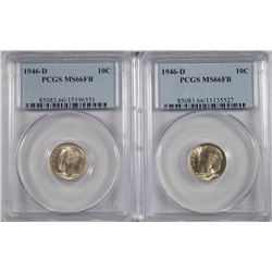 ( 2 ) 1946-D ROOSEVELT DIMES, PCGS MS-66 FULL BANDS