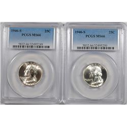 ( 2 ) 1946-S WASHINGTON QUARTERS, PCGS MS-66 SUPERB!