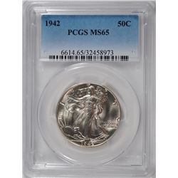 1942 WALKING LIBERTY HALF DOLLAR, PCGS MS-65 BLAST WHITE!