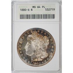 1880-S MORGAN SILVER DOLLAR, ANACS MS-64 PL