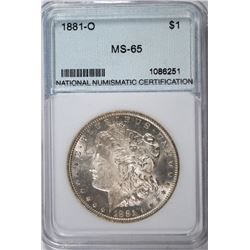 1881-O MORGAN SILVER DOLLAR, NNC MS-65 WHITE! RARE!