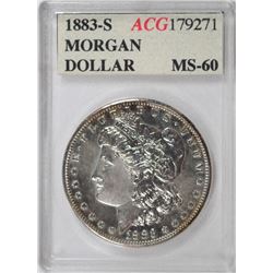 1883-S MORGAN SILVER DOLLAR, ACG MS-60  SCARCE