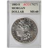 Image 1 : 1883-S MORGAN SILVER DOLLAR, ACG MS-60  SCARCE