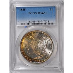 1885 MORGAN SILVER DOLLAR, PCGS MS-65+  SPECTACULAR COLORS!