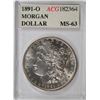 Image 1 : 1891-O MORGAN SILVER DOLLAR, ACG MS-63  SCARCE