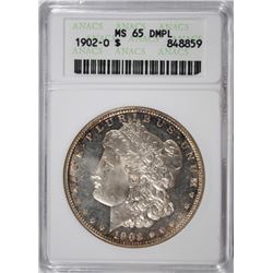 1902-O MORGAN SILVER DOLLAR, ANACS MS-65 DMPL RARE! WHITE! NICE!  VERY FEW EXIST