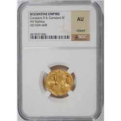 RARE ANCIENT BYZANTINE EMPIRE GOLD AV SOLIDUS, AD 654-668 NGC AU