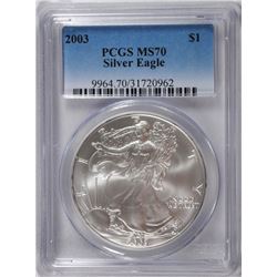 2003 AMERICAN SILVER EAGLE, PCGS MS-70! PERFECT!