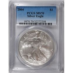 2004 AMERICAN SILVER EAGLE, PCGS MS-70 PERFECT