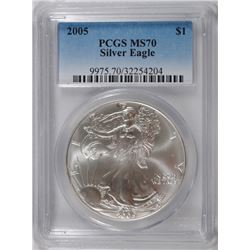 2005 AMERICAN SILVER EAGLE, PCGS MS-70 RARE LISTS IN PCGS PRICE GUIDE AT $700.00