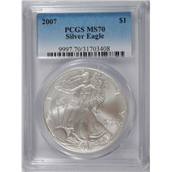 2007 AMERICAN SILVER EAGLE, PCGS MS-70 PERFECT!